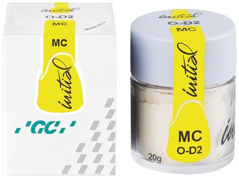 GC Initial MC Powder Opaque 20g O-D2 in Originalverpackung mit gelbem Etikett.