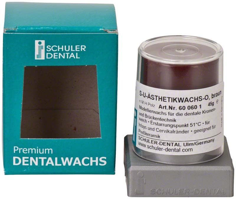 Schuler-Dental Premium Dentalwachs S-U-Ästhetikwachs-O braun in Verpackung.