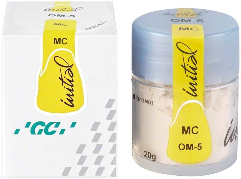 GC Initial MC Powder Opaque Modifier 20g, Verpackung mit gelbem Etikett "OM-5".