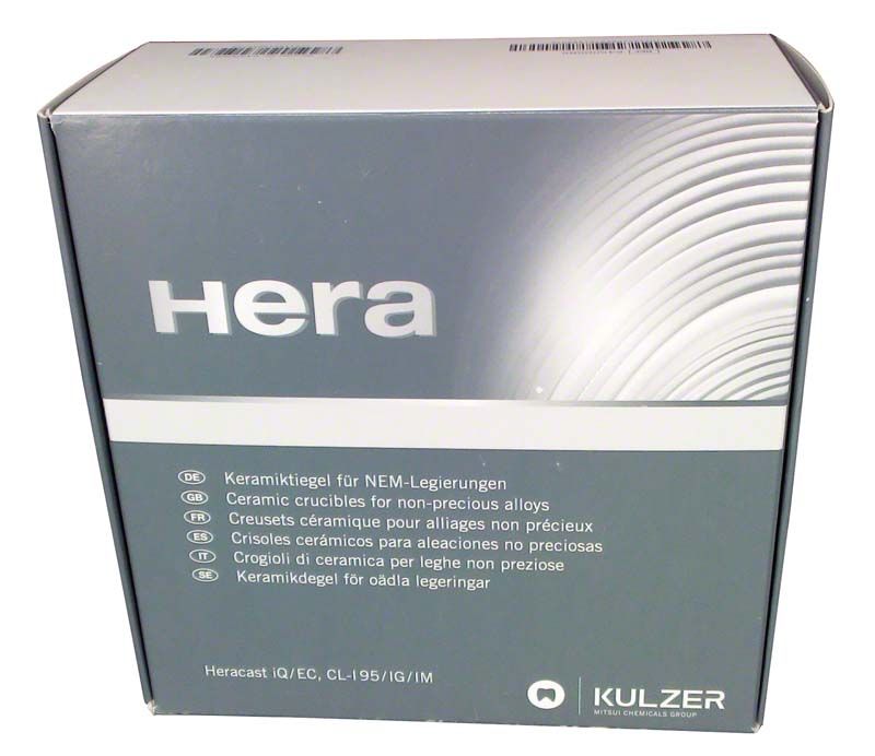 Keramiktiegel-Verpackung von Kulzer für Dentaltechnik, Produktname Hera.