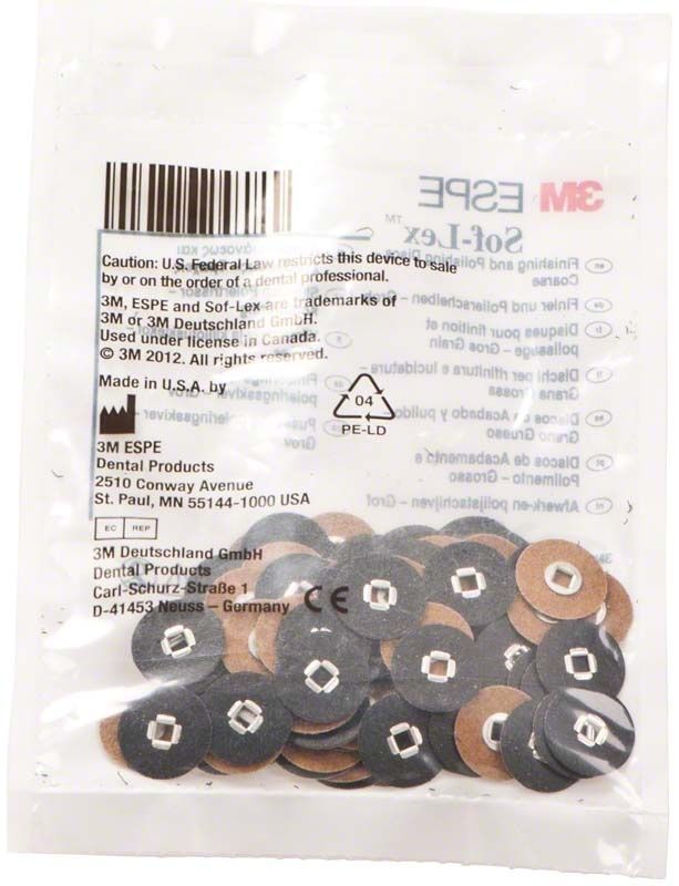 Sof-Lex™ Polierscheiben für Moore-Mandrelle, grob, in Verpackung.
