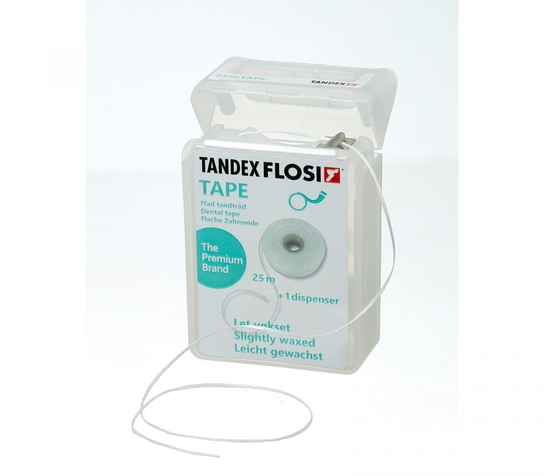 Tandex Zahnseide Spenderbox 25m Tape mit leicht gewachster Oberfläche.