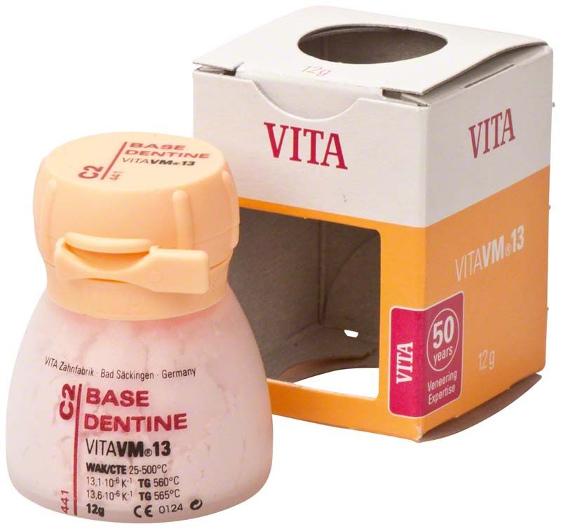 VITA VM13 Base Dentin 12g C2, Verpackung und Dose sichtbar.