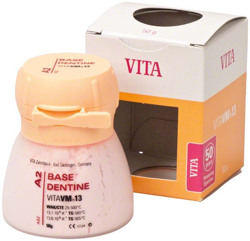 VITA VM13 Base Dentin A2 Keramikpulver mit Verpackung.