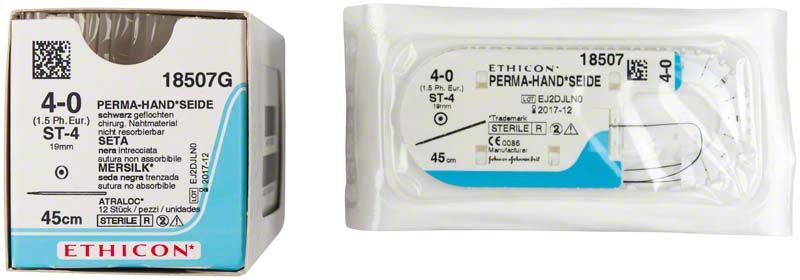 Ethicon PERMA-HAND SEIDE Nahtmaterial in Originalverpackung, Größe 4/0.