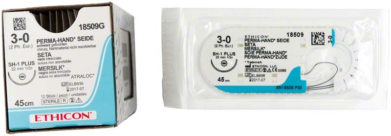 Verpackung und Einzelverpackung von PERMA-HAND SEIDE Nahtmaterial 3/0 SH1 0,45m.