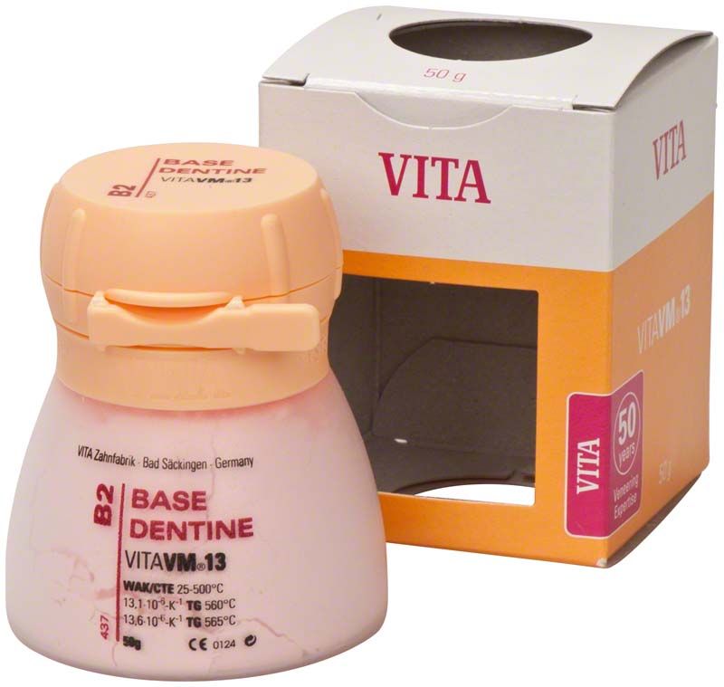 Base Dentin VM13 B2, 50g Dose mit Verpackung.