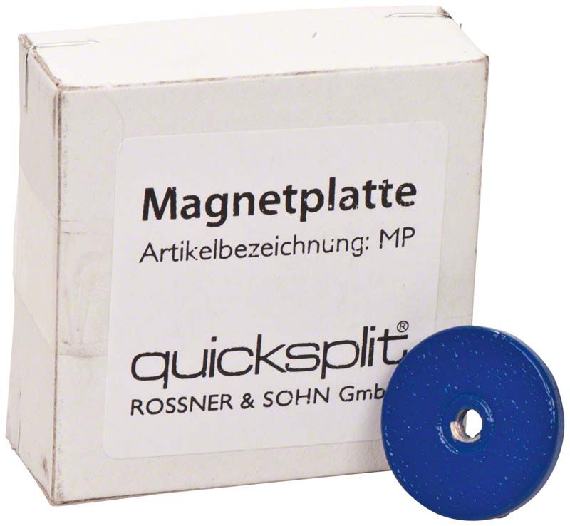Magnetplatte in Blau mit Verpackung von Quicksplit.