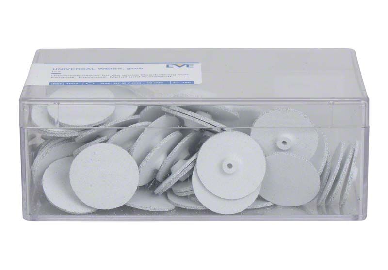 Unmontierte weiße Scheibenaufsätze für EVE UNIVERSAL 100er I22 in transparenter Box.