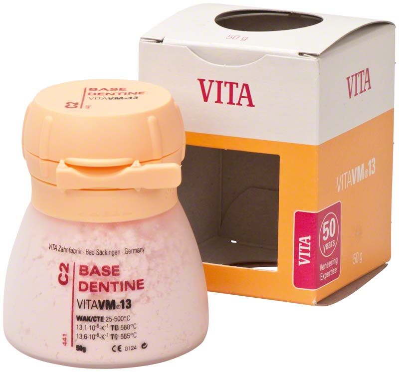 Base Dentin VM13 C2, 50g in Kunststoffbehälter mit Verpackung.