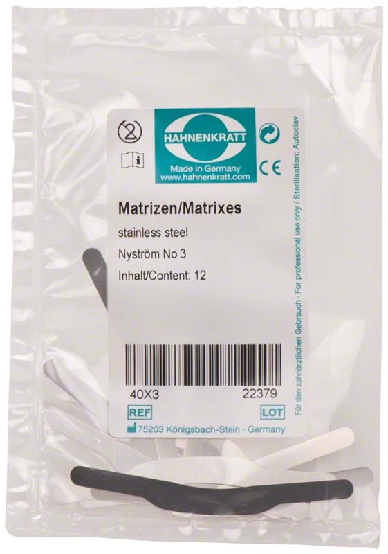 Matrizen Nyström 12er Packung aus rostfreiem Edelstahl für Dentalrestaurationen.