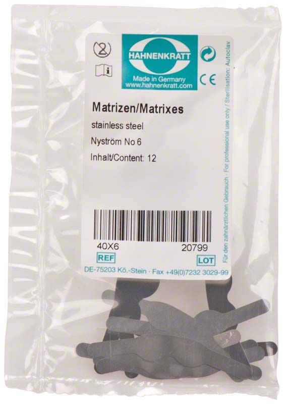 Matrizen Nyström 12er Packung in transparenter Verpackung mit Etikett.