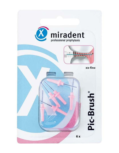 Ersatzbürsten Pic-Brush® pink xx-fein in Blisterverpackung mit sechs Bürsten.