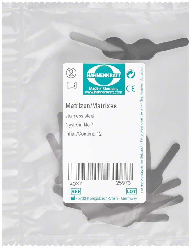 Packung mit 12 Matrizen Nyström Figur 7 aus Edelstahl.