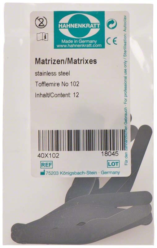 Matrizen Tofflemire 12er Packung aus rostfreiem Edelstahl, Figur 102.