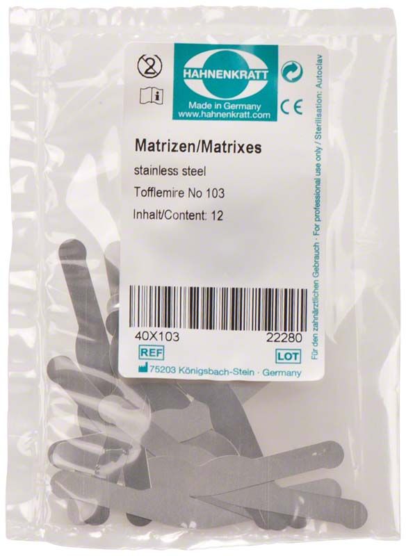 Matrizen Tofflemire 12er Packung aus rostfreiem Edelstahl für Dentalrestaurationen.