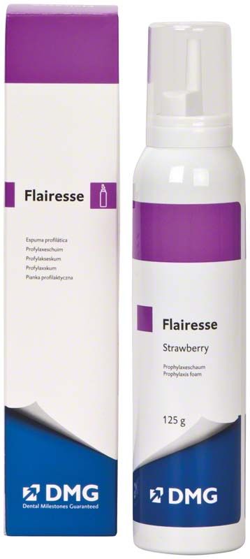 Flairesse Prophylaxeschaum Erdbeere in weiß-lila Verpackung, 125 g Flasche.