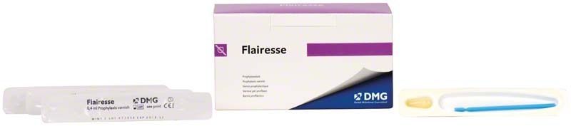 Flairesse Prophylaxelack Verpackung mit Applikator und DMG-Logo.