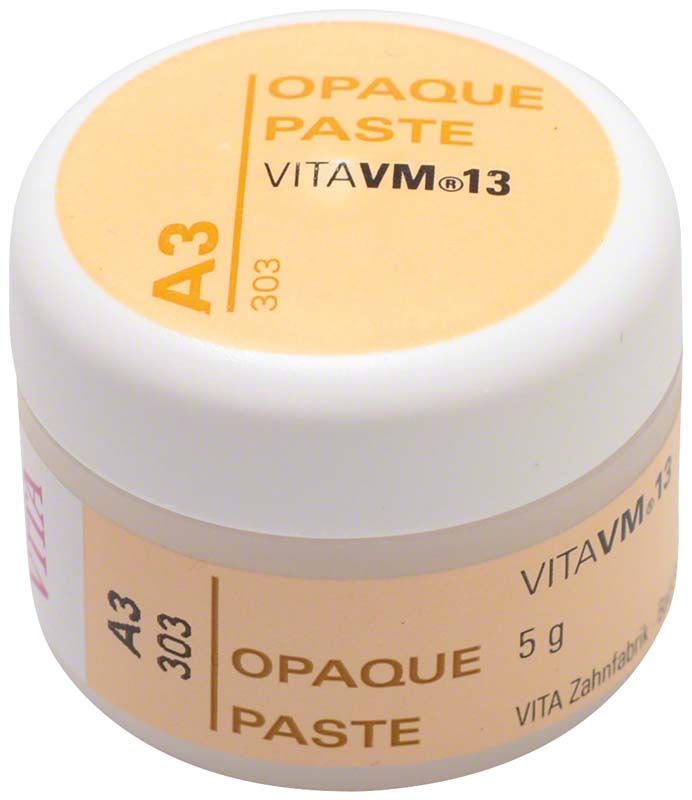 Undurchsichtige Paste VITA VM 13 A3 in weißem Behälter.
