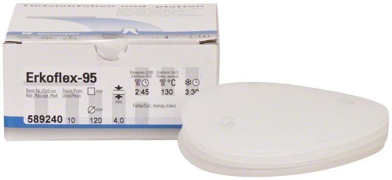 Erkoflex 95 Platte, weiß, vor Verpackung mit Produktinformationen.
