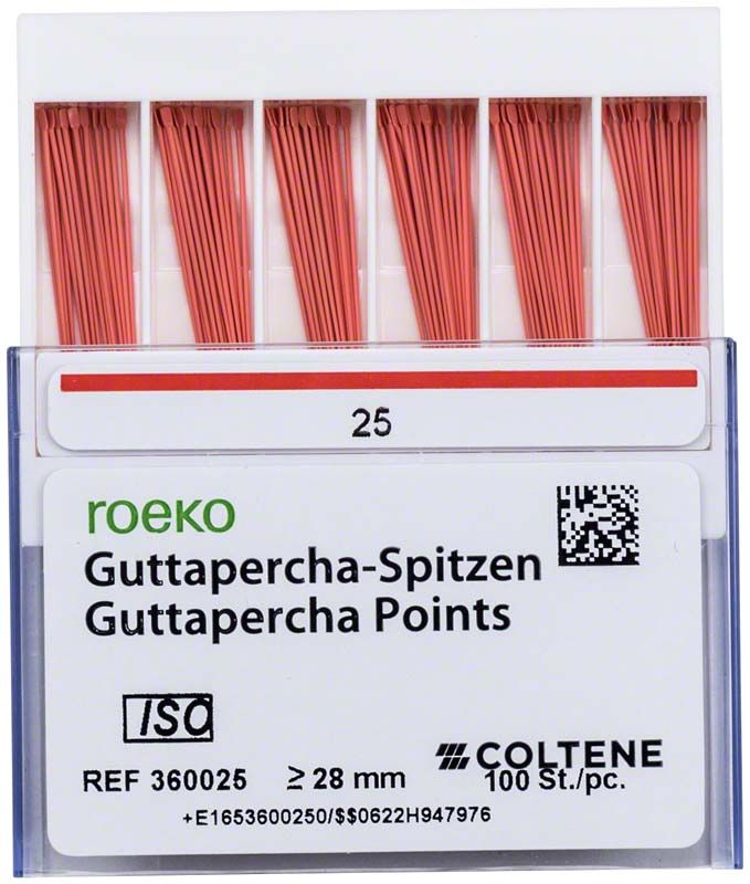 ROEKO Guttapercha-Spitzen rosa in Schiebeschachtel, Größe 025, 100 Stück.