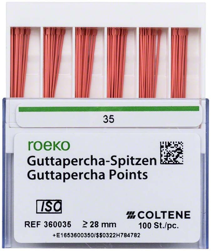 ROEKO Guttapercha-Spitzen rosa ISO, Schiebeschachtel Gr. 035, 100 Stück.