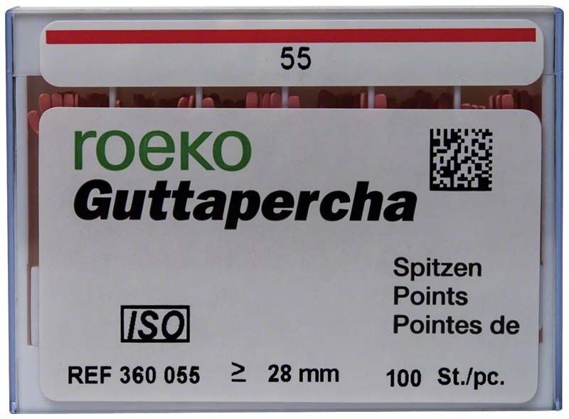 ROEKO Guttapercha-Spitzen rosa ISO, Schiebeschachtel Gr. 055, 100 Stück.