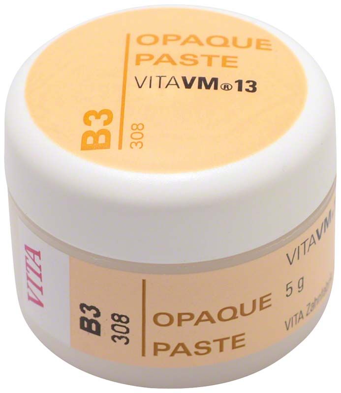 Undurchsichtige Paste VM13 B3 in weißem Behälter mit Etikett.