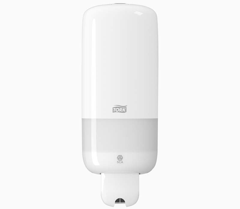 Tork Spender für Flüssig- und Sprühseifen in weißer Ausführung.