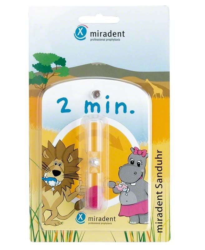 miradent Sanduhr für Kinderzähneputzen, mit Saugnapf und Tiermotiven, 2-Minuten-Anzeige