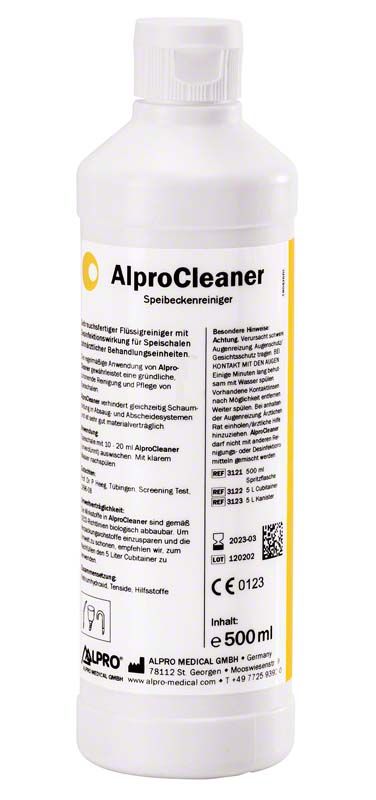 AlproCleaner 500ml Flasche für zahnärztliche Desinfektion von Speibecken.