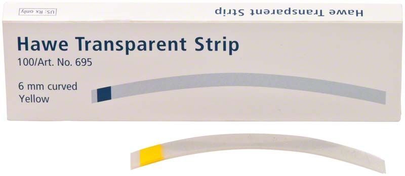 Hawe Transparent Strips 6mm breit, gelb, vor Verpackung.