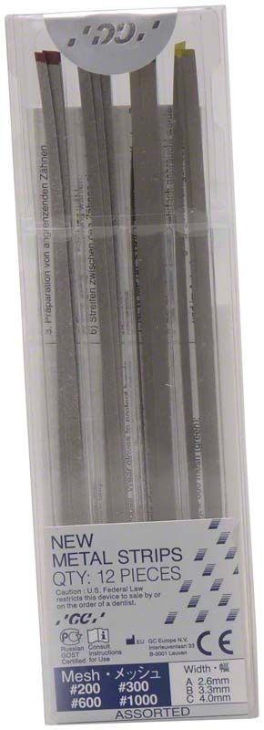 Sortiment von GC Germany Metal Strips für dentalen Einsatz in Verpackung.