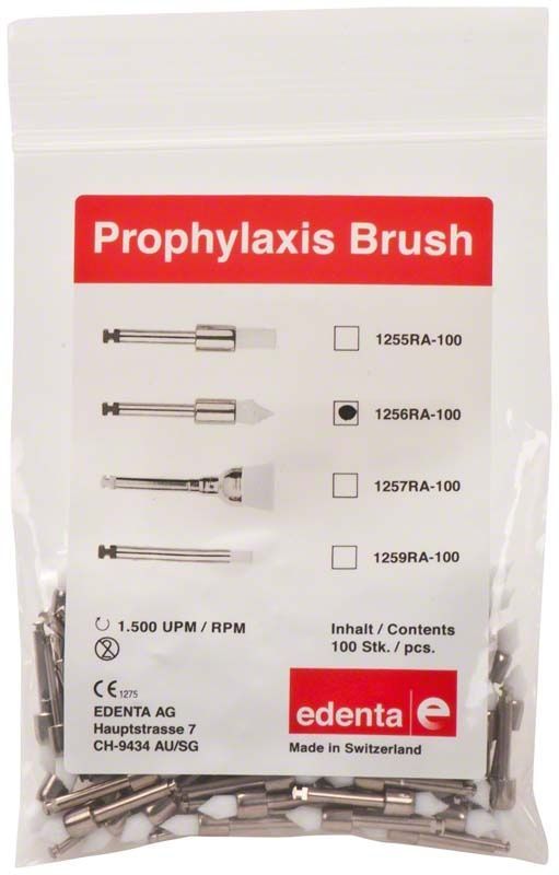 Prophylaxe Nylonbürsten weiß Flamme in wiederverschließbarer Verpackung.