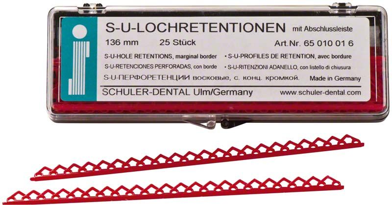 S-U-Lochretentionen mit Abschluss in Kunststoffbox, 136 mm, 25 Stück.