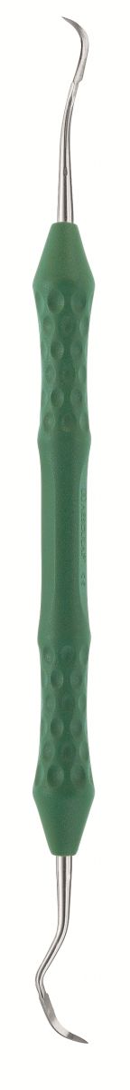 Universalscaler mit grünem anatomischem Griff für Zahnsteinentfernung.