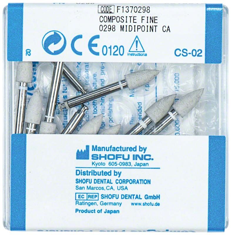 CompoSite Fine Midi-Point CA Polierer in Originalverpackung mit weißer Schaftmarkierung.