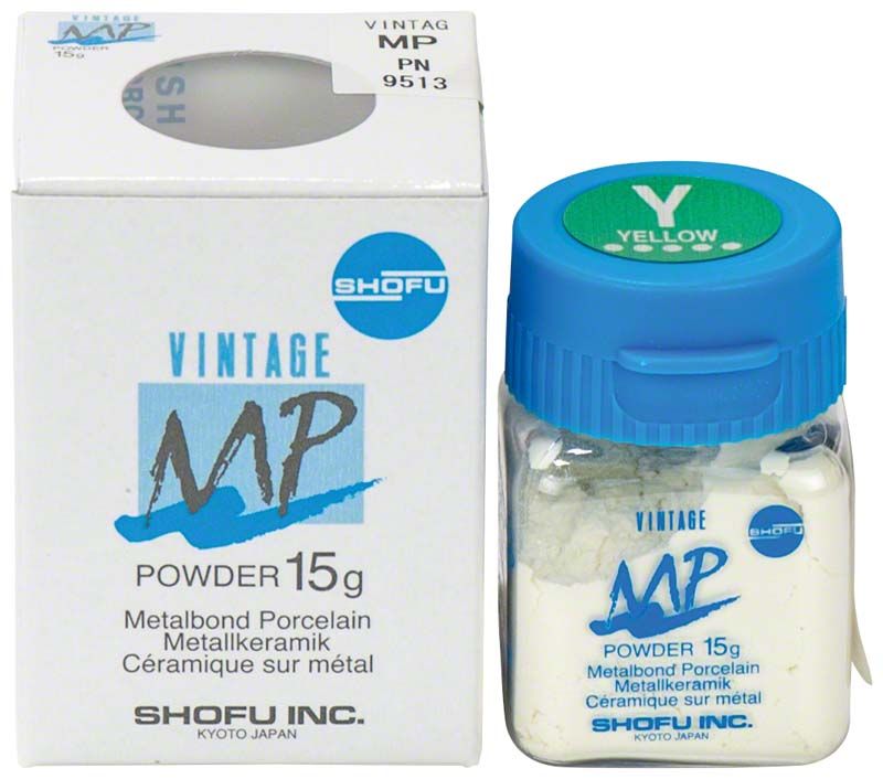 Weiße Verpackung und Glasflasche mit gelber VINTAGE MP Effektmasse 15g.