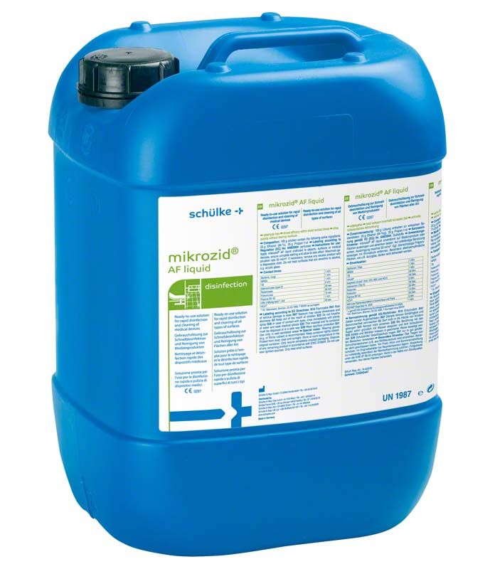 Mikrozid® AF liquid 10 Liter Kanister mit Etikett und Produktinformationen.