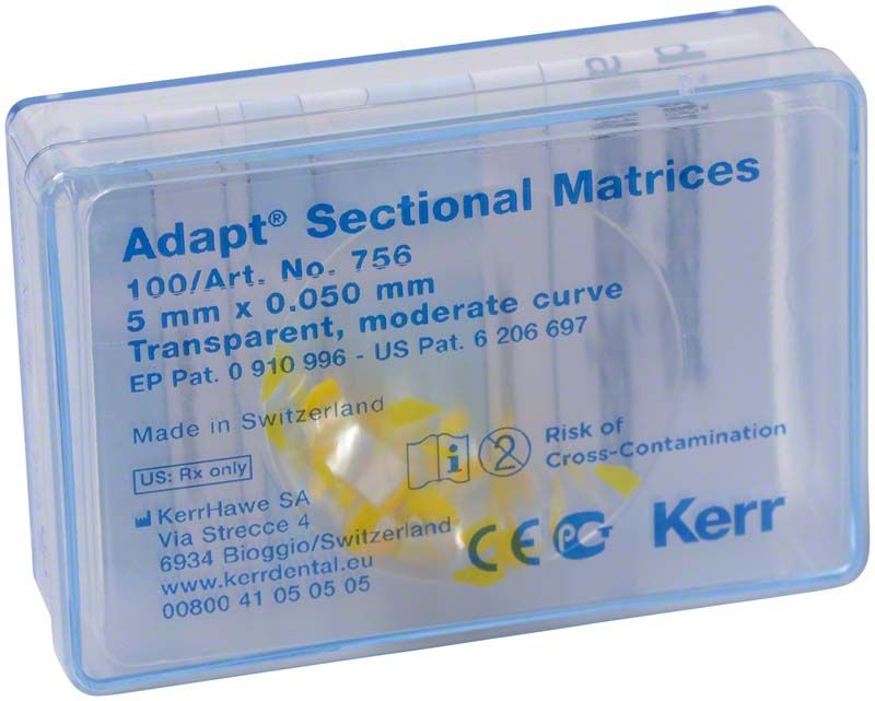 Hawe Adapt Sectional Matrizen in transparenter Verpackung mit Produktdetails.