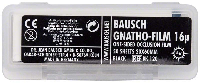 Bausch Gnatho-Film 16µ in transparenter Kunststoffverpackung mit schwarzem Etikett.