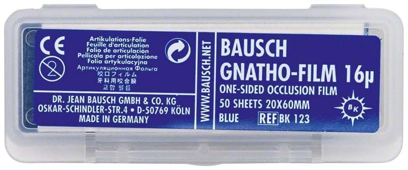 Bausch Gnatho-Film 16µ, blaue Artikulationsfolie in Kunststoffverpackung.