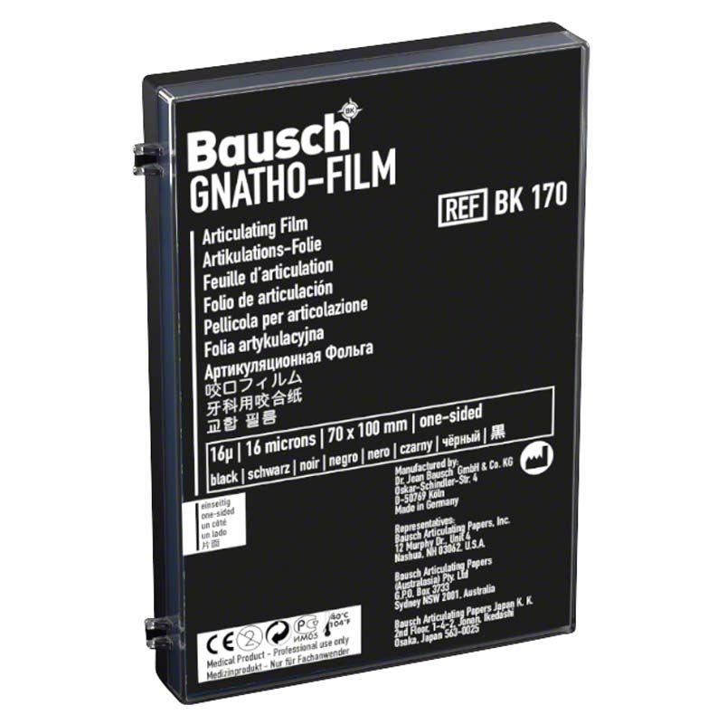 Bausch Gnatho-Film 16µ schwarz, Verpackung Vorderseite mit Produktspezifikationen.