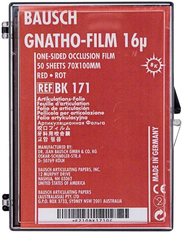 Bausch Gnatho-Film 16µ, rote Artikulationsfolie in Verpackung.