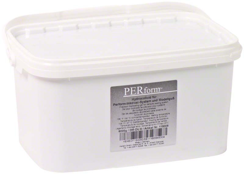 Weiße Kunststoffverpackung mit PERform™ Karton 6 kg Dubliermasse-Etikett.