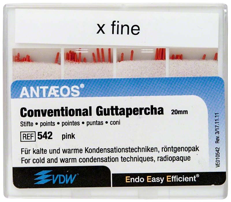 Guttapercha Konventionell xfine, rosa, in Schiebeschachtel mit 100 Stück.