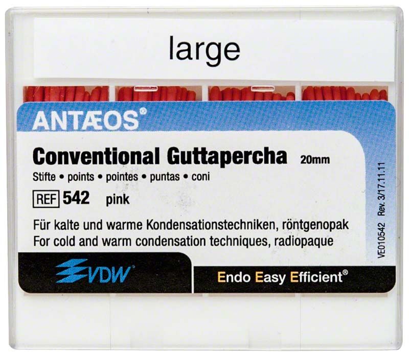 Guttapercha Konventionell large, rosa in Schiebeschachtel mit 100 Stück.