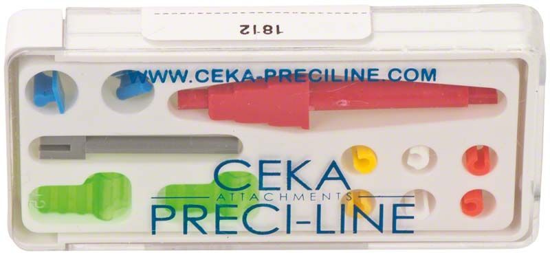 Combi-Set PRECI-VERTIX-P mit verschiedenen farbigen Komponenten in Kunststoffbox.