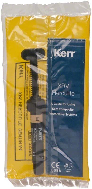 Herculite XRV Dentin Spritze A4 in Originalverpackung mit blauem Kerr-Logo.