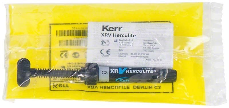 Herculite XRV Dentin Spritze C3 in transparenter Verpackung.